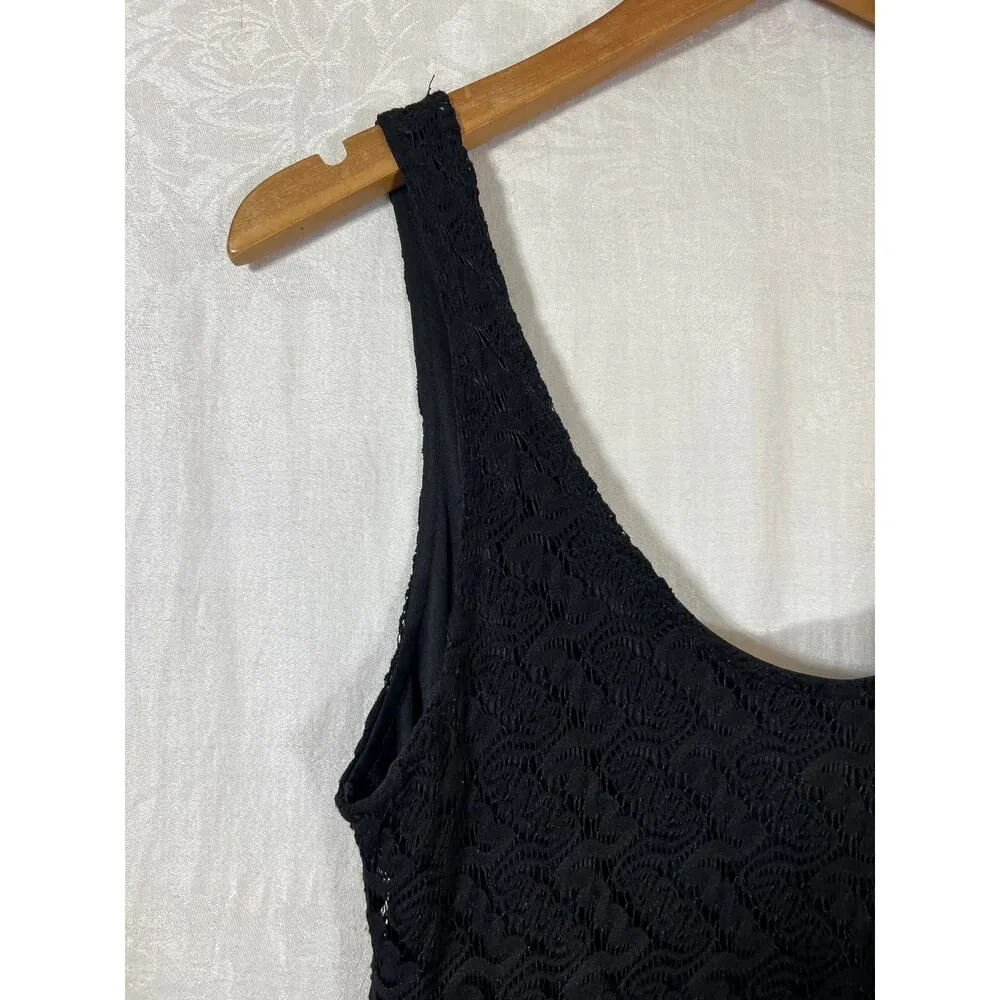 Vintage Slip Dress Medium Black Lace Sheer Maxi Witchy Goth Y2K - Image 5