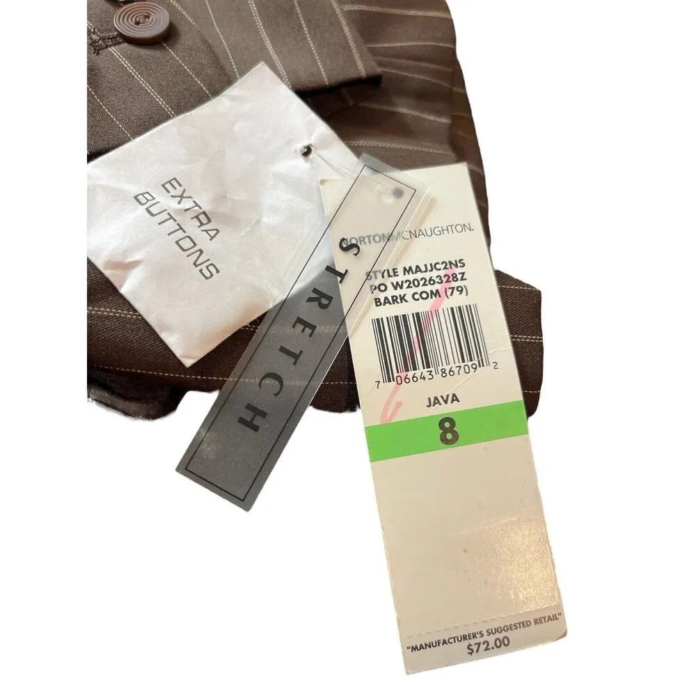 Norton Mcnaughton 90s Brown Lava Pin Striped Stretch One Button Blazer 8 NWT - Image 6