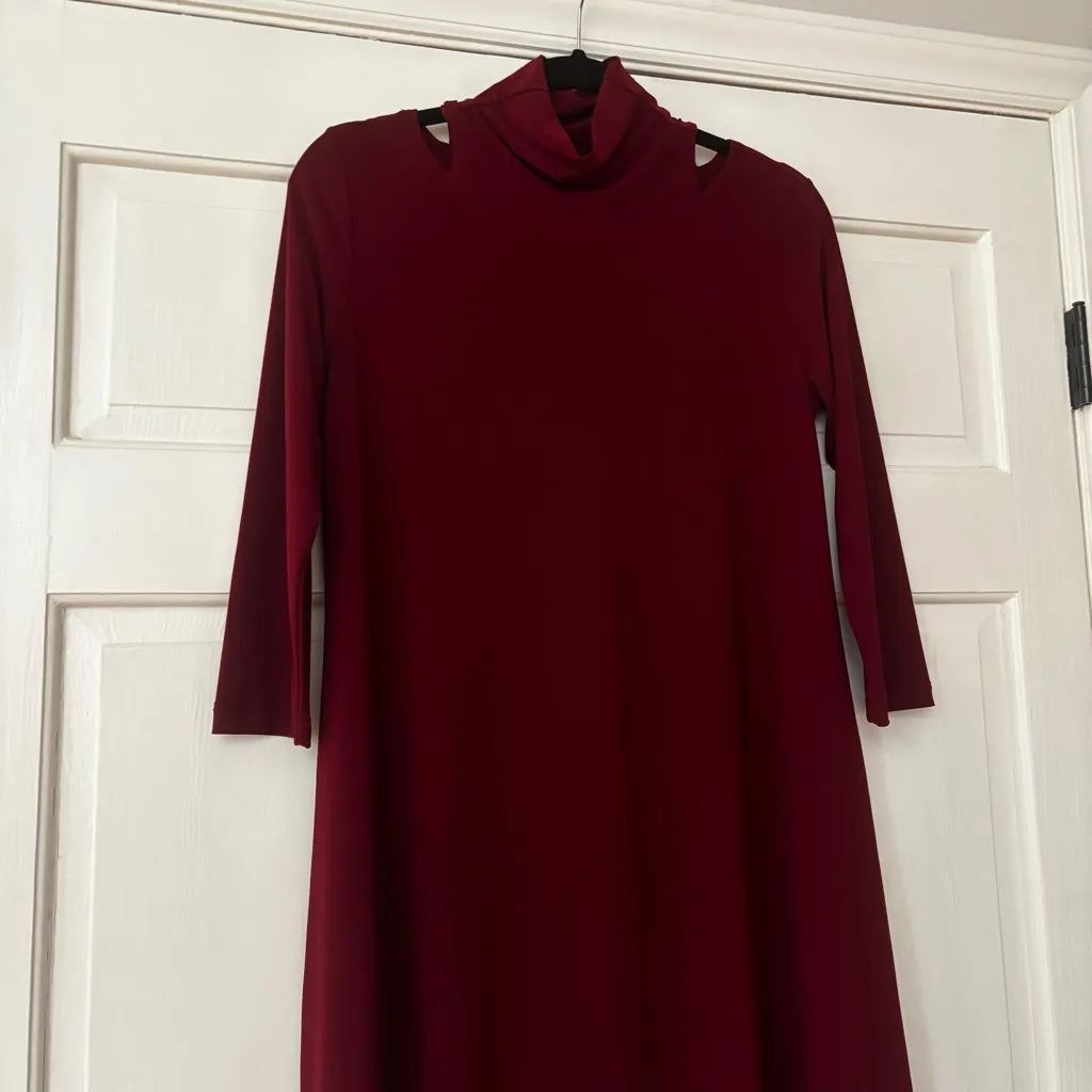Clara Sun Woo Maroon High Neck 3/4 Sleeve Burgundy‎ Dress Size XS Cutout Mock Red - Image 5