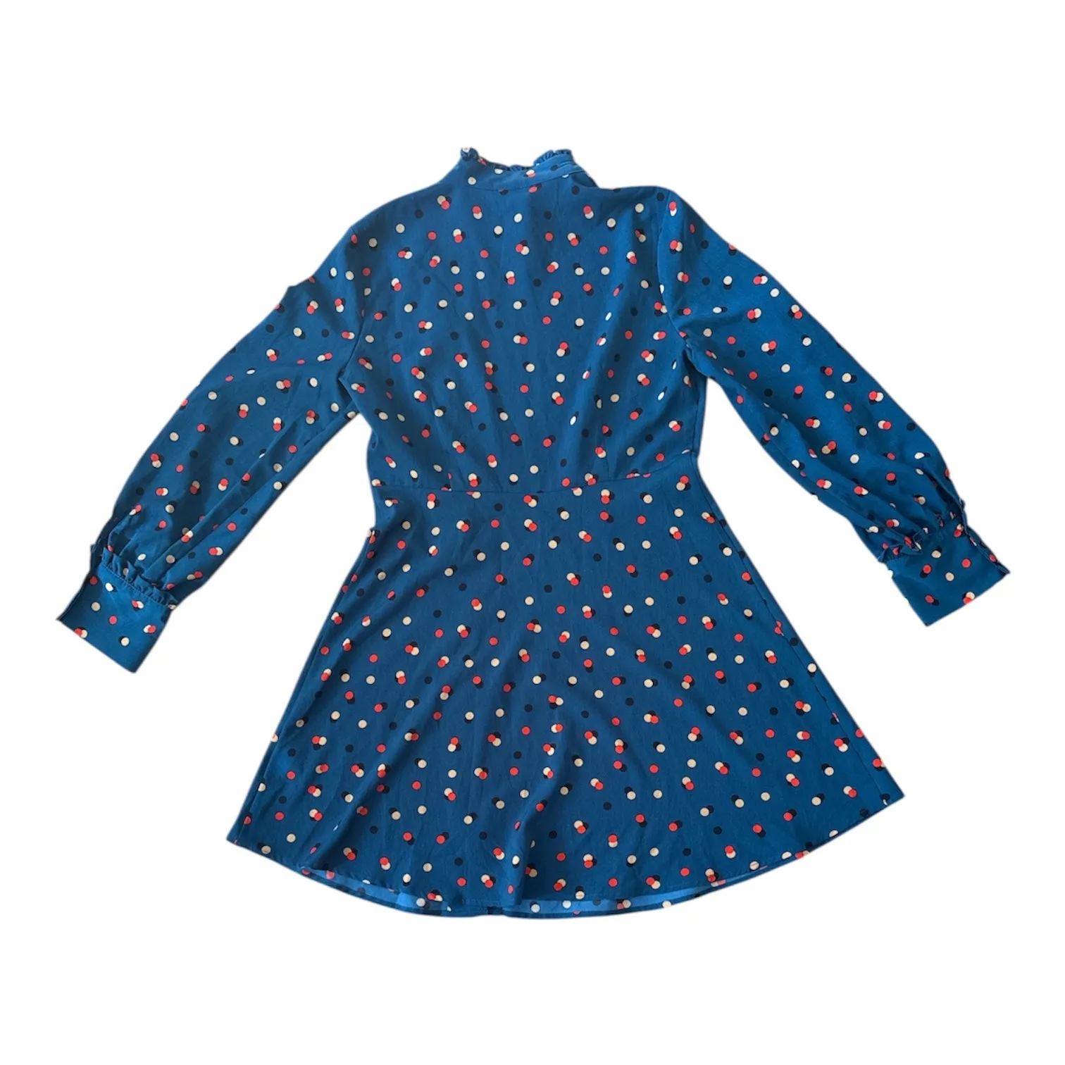 Who What Wear Polka Dot Mock Neck Long Sleeve A Line Dress Teal Women's M - Image 4