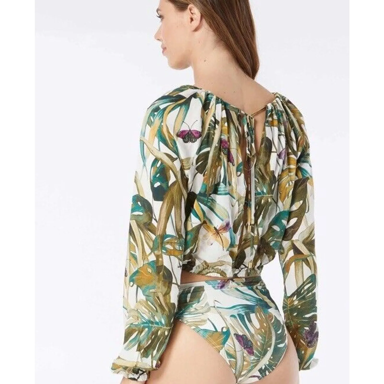 Vince Camuto Long Sleeve Crop Top Cover Up With Bikini Top $150.00 Size Large - Image 3