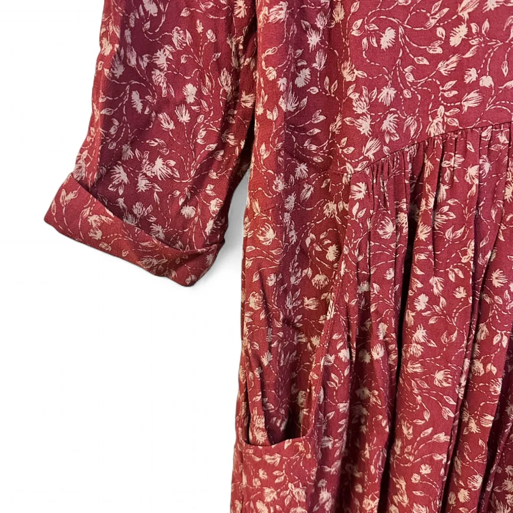 Garnet Hill Bohemian Burgundy Floral Pocket Detail Dress 2 - Image 4