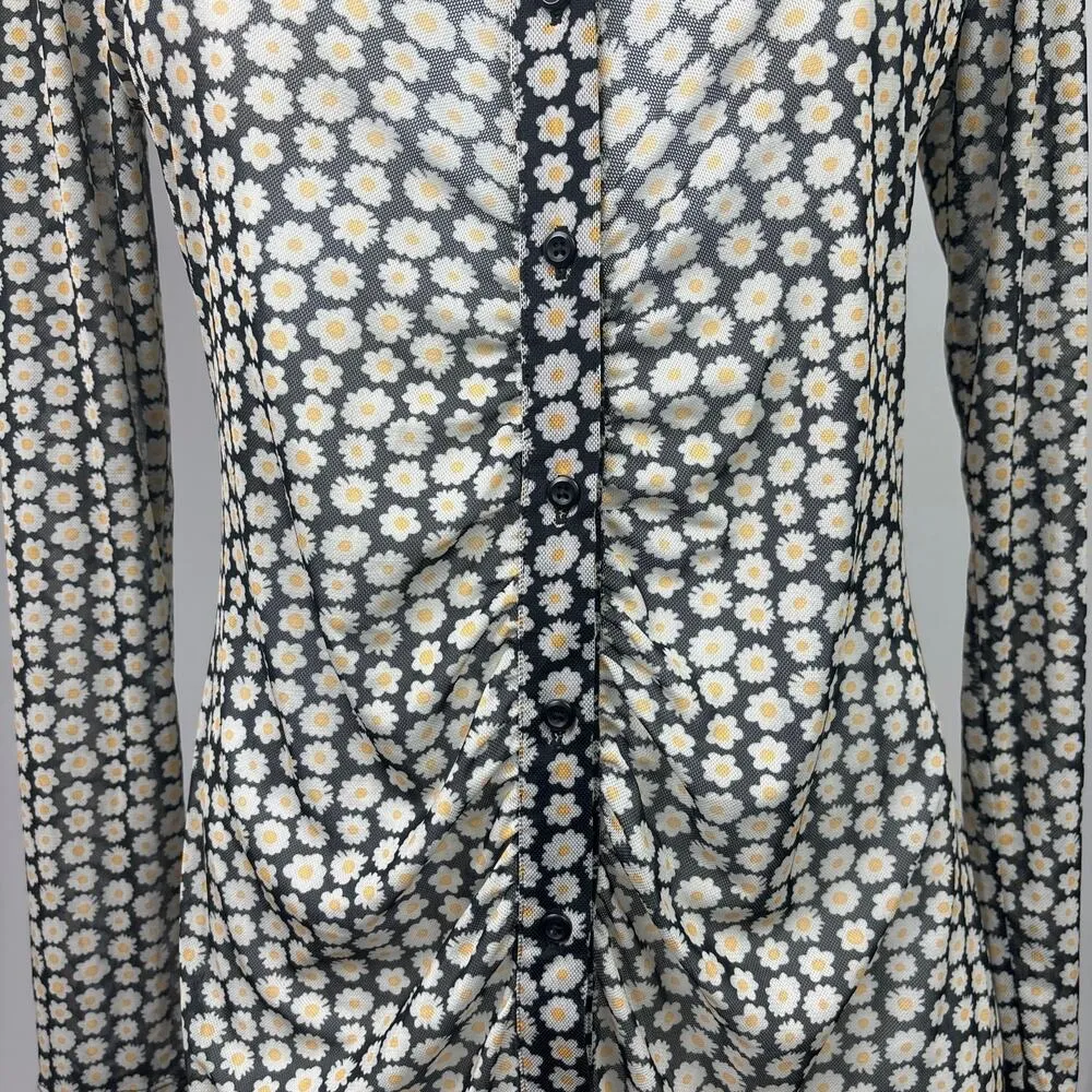 Wild Fable NWT Sheer Daisy Floral Ruched Bodycon Button Up Shirt Dress Size XS - Image 6