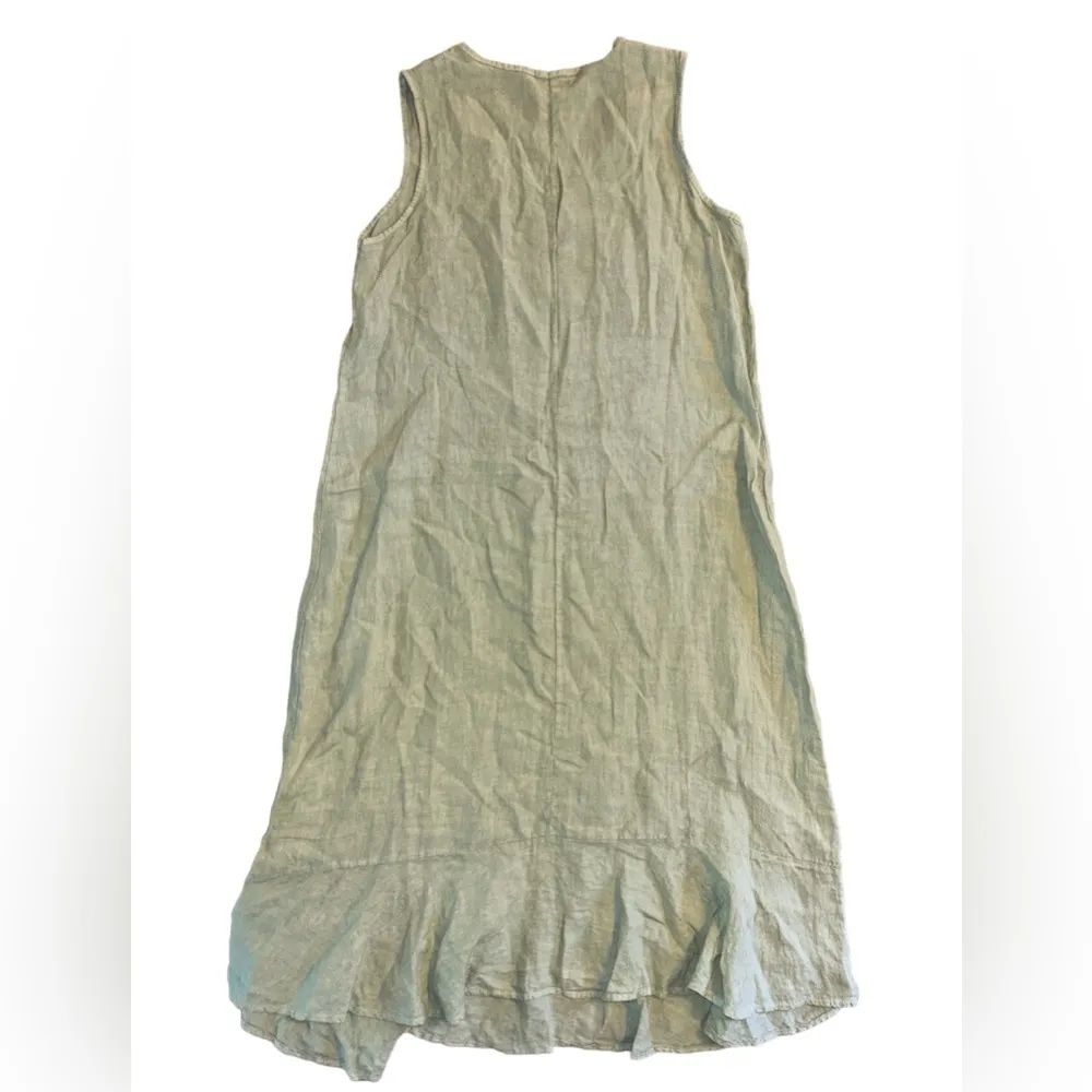Francesca Bettini Green Sleeveless V Neck 100% Linen Midi Dress Womens Size S - Image 3