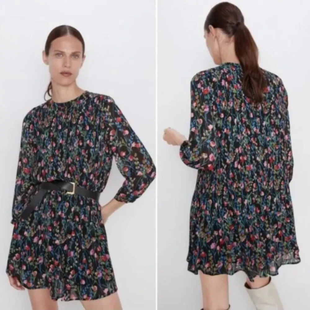 Zara The Annie Dress Floral Pleated Mini Flowy Dress XL Cottage Core Soft Girl - Image 2
