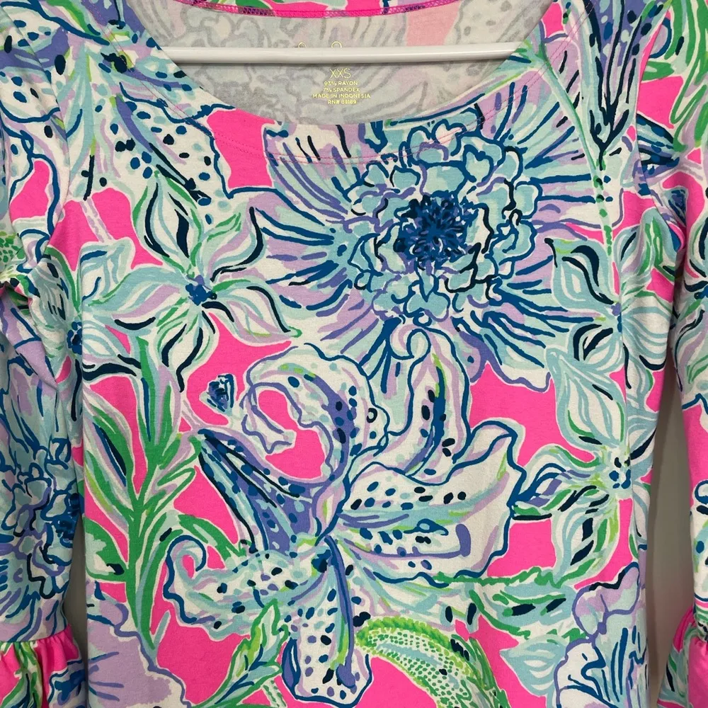 Lilly Pulitzer Floral Print Shift Dress with Bell Sleeve. Tropical. size XXS - Image 3