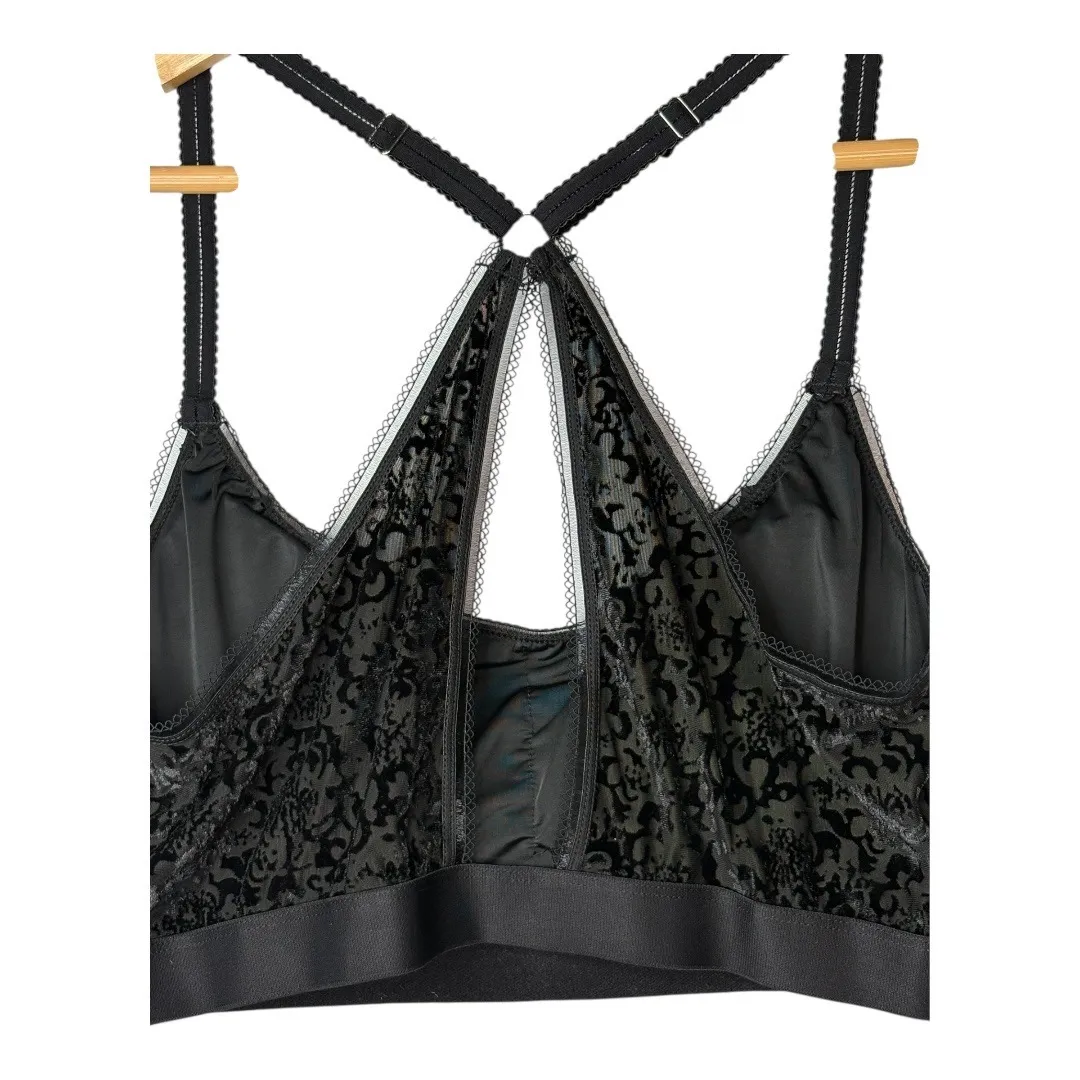 Aeropostale Black Floral Velvet Lace Trim Bralette Racerback‎ Sexy Size 1X - Image 6