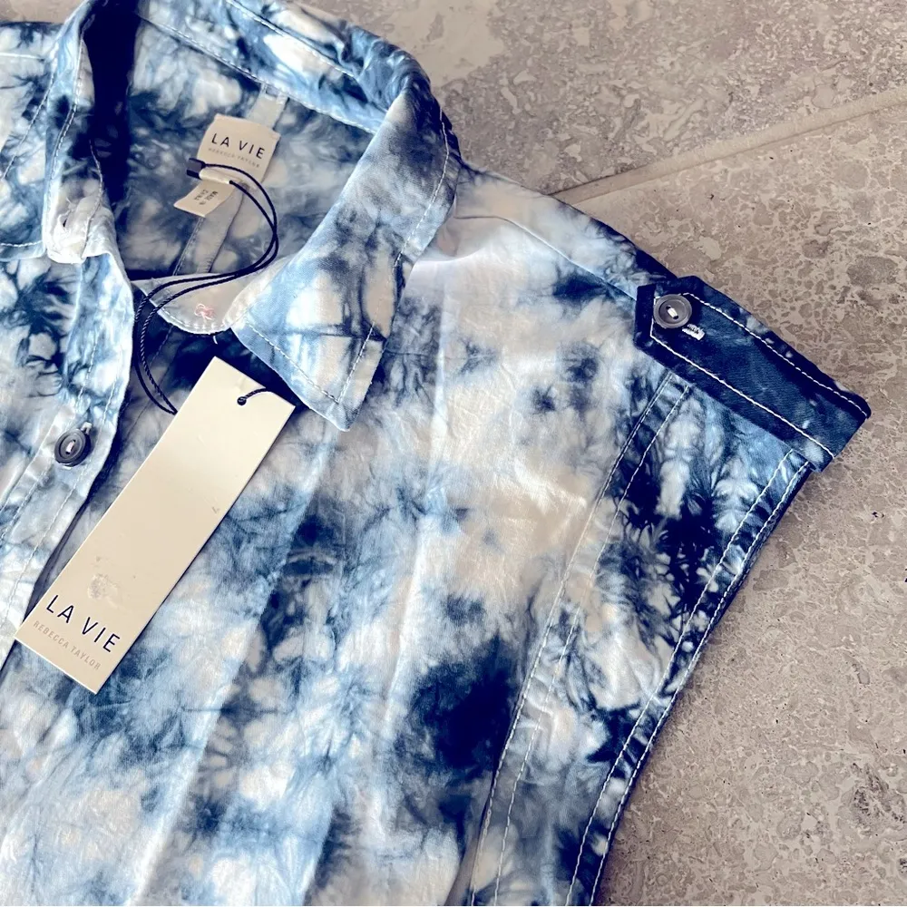 La Vie Ink Tie Dye Jumpsuit in White/Navy Size XS New w/Tag MSRP $325.00 - Image 9