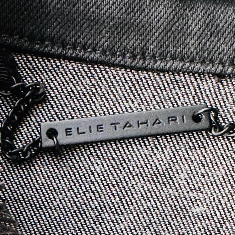 🌹HP🌹 ELIE TAHARI Black Waxed Denim Jacket with Lace Back - Image 15