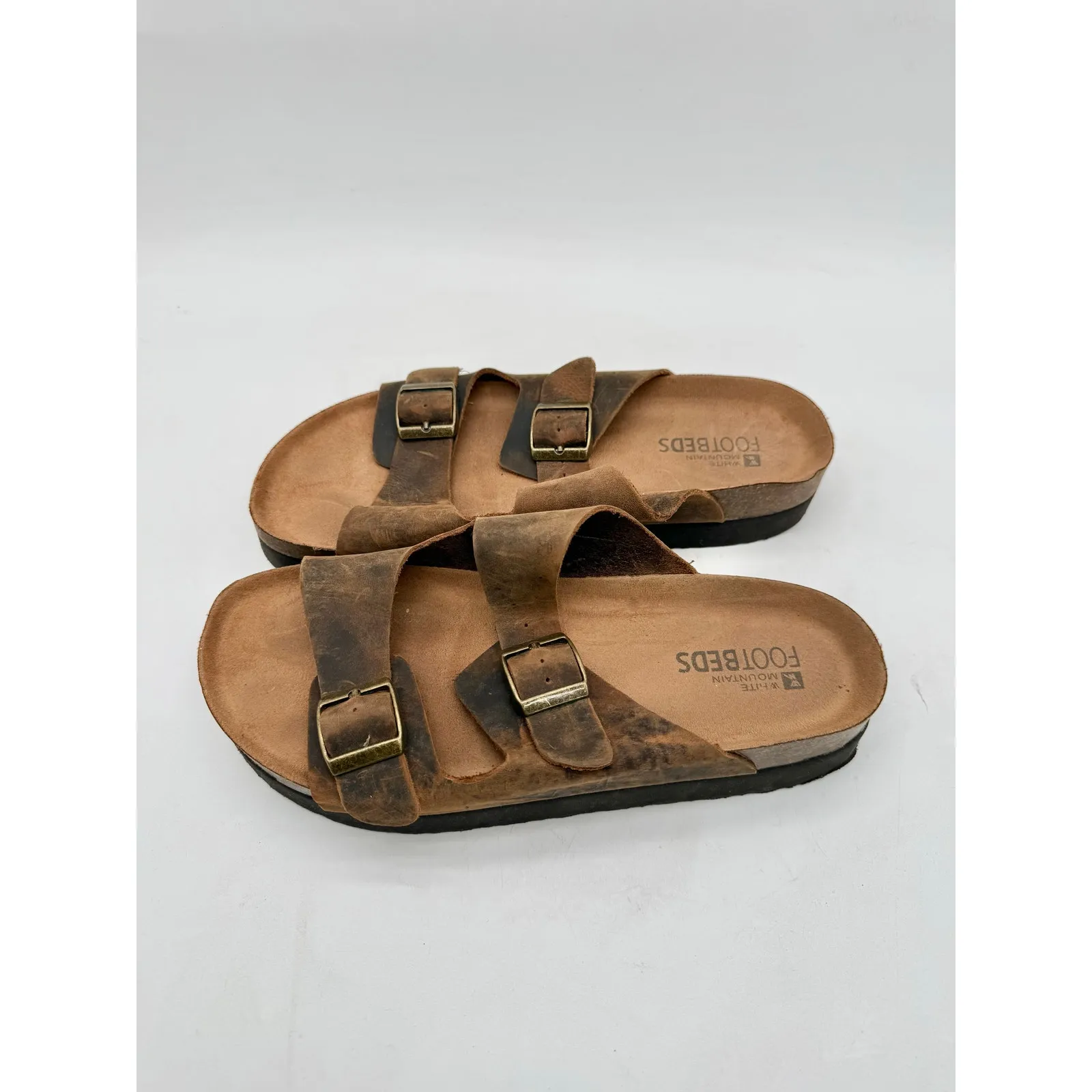 White Mountain Helga Leather Footbed Sandals Brown Buckle Slides Women’s 10M - Image 5