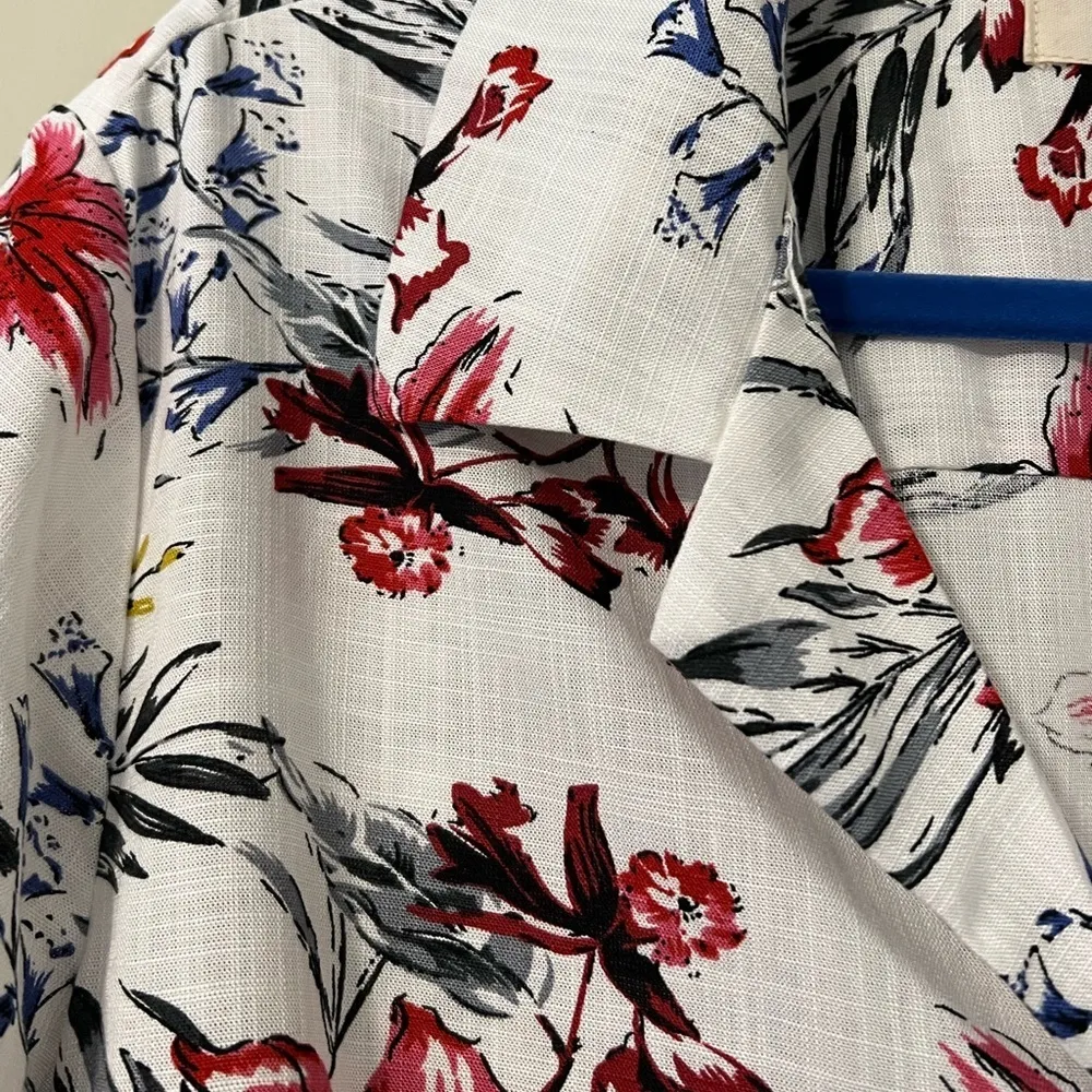 April Kiss size large womens tie front button up short sleeve shirt linen blend - Image 2