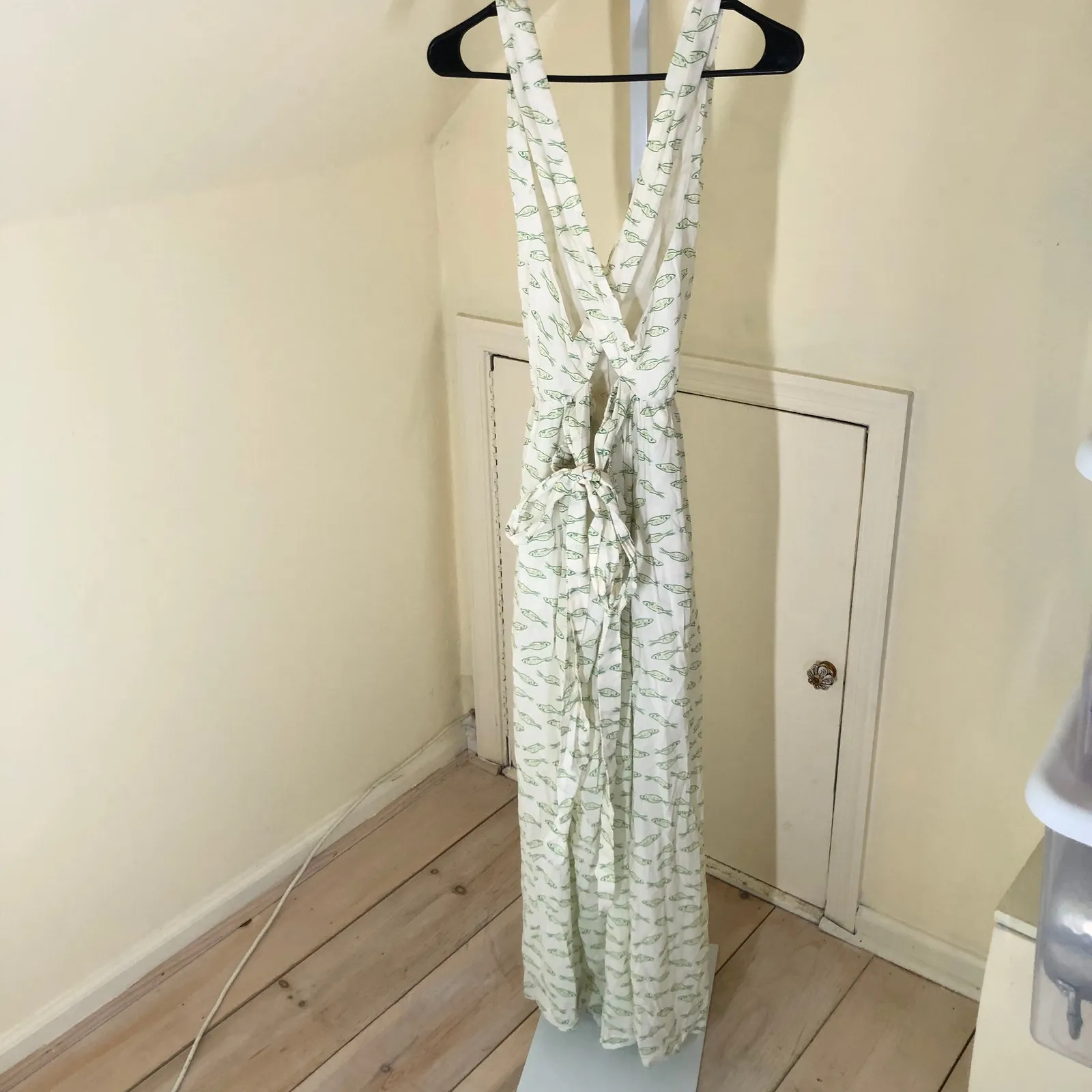 A New Day NWT Cream Green Halter Sundress Fish Sardine Print Size S - Image 5