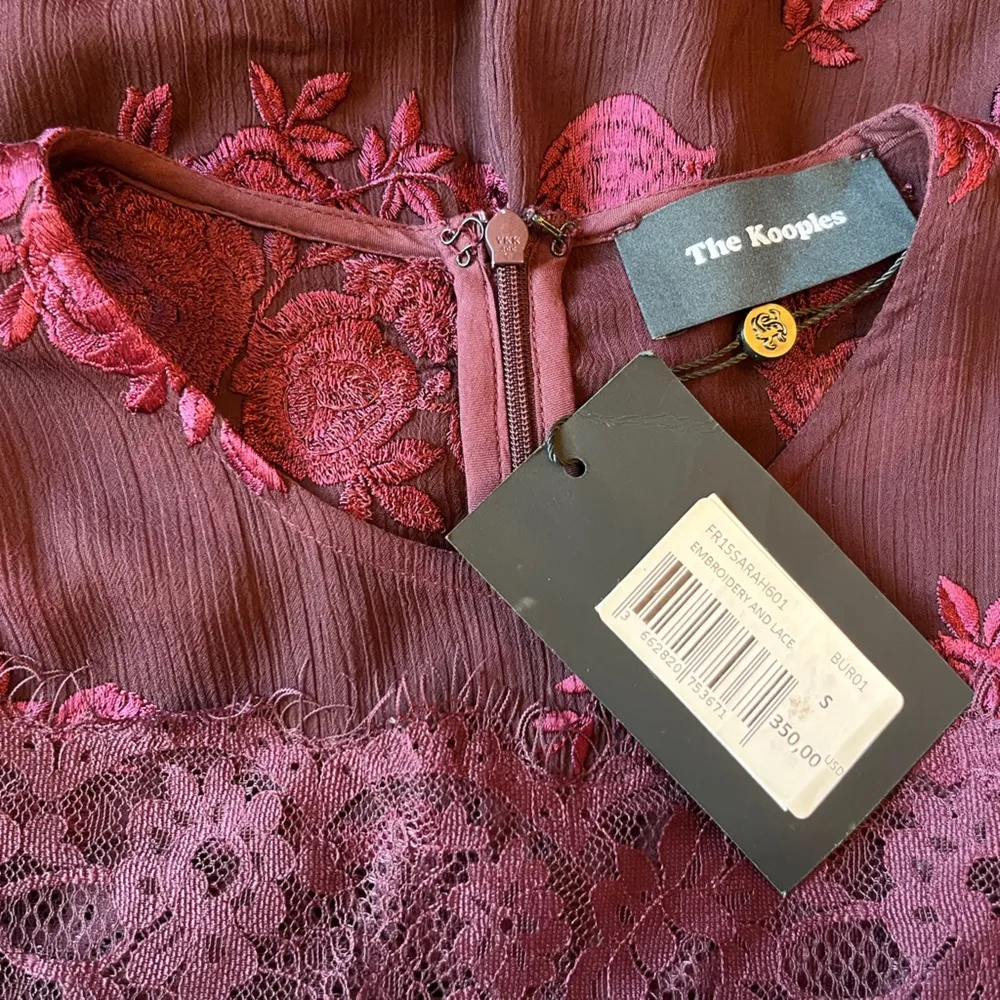 Mini Dress in Burgundy Embroidered Fabric and Lace Size S Small NWT - Image 7