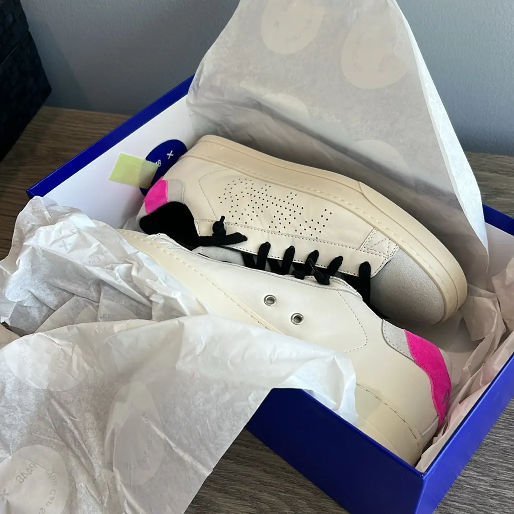 P448 Jack Low Sneakers Italian Leather White Black Hot Pink Gray Suede EU 40 - Image 9