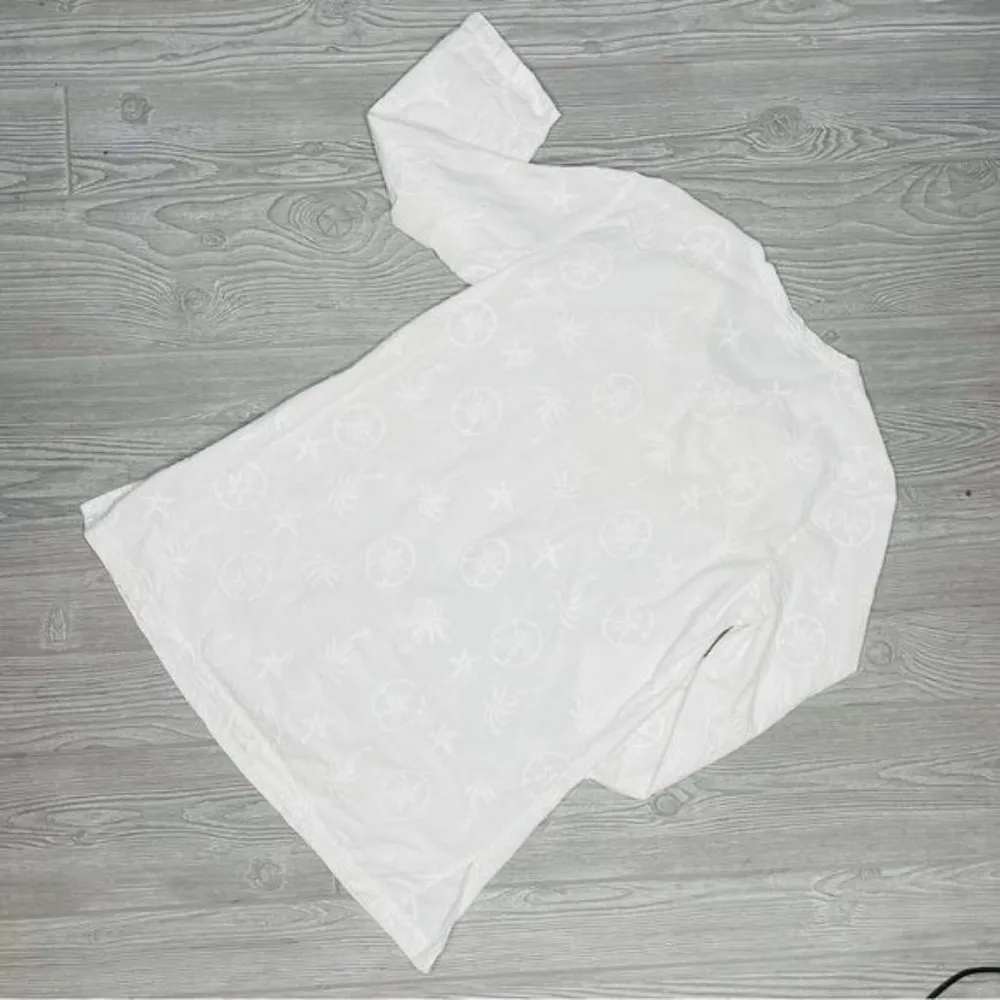 Casual cotton seed nautical star fish palm shirt w/ wood buttons tropical shirt White - Image 2