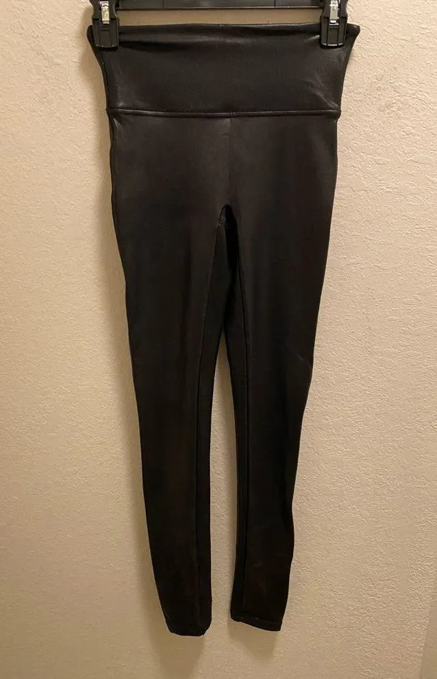 SPANX Black Faux Leather Liquid Leggings Size S - Image 4