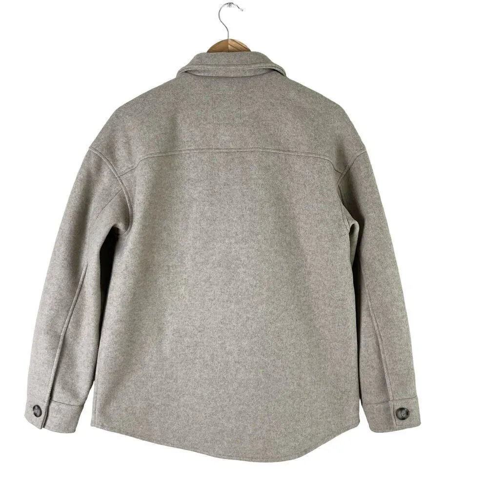 AVEC LES FILLES Button Front Boyfriend‎ Shacket in Beige Oat Melange, Size Small - Image 11