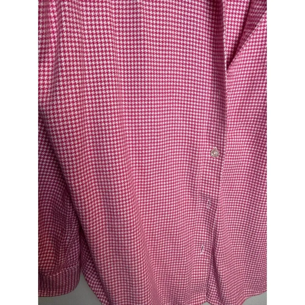 Portuguese Flannel Red White Houndstooth Long Sleeve Button Up Blouse Medium M - Image 2