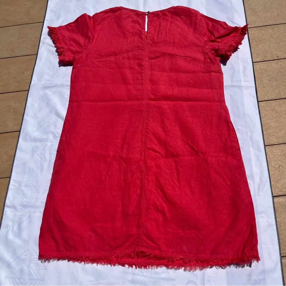 Tommy Bahama 100% Linen Pink Short Sleeve Dress w Pockets Size M Raw Hem - Image 5