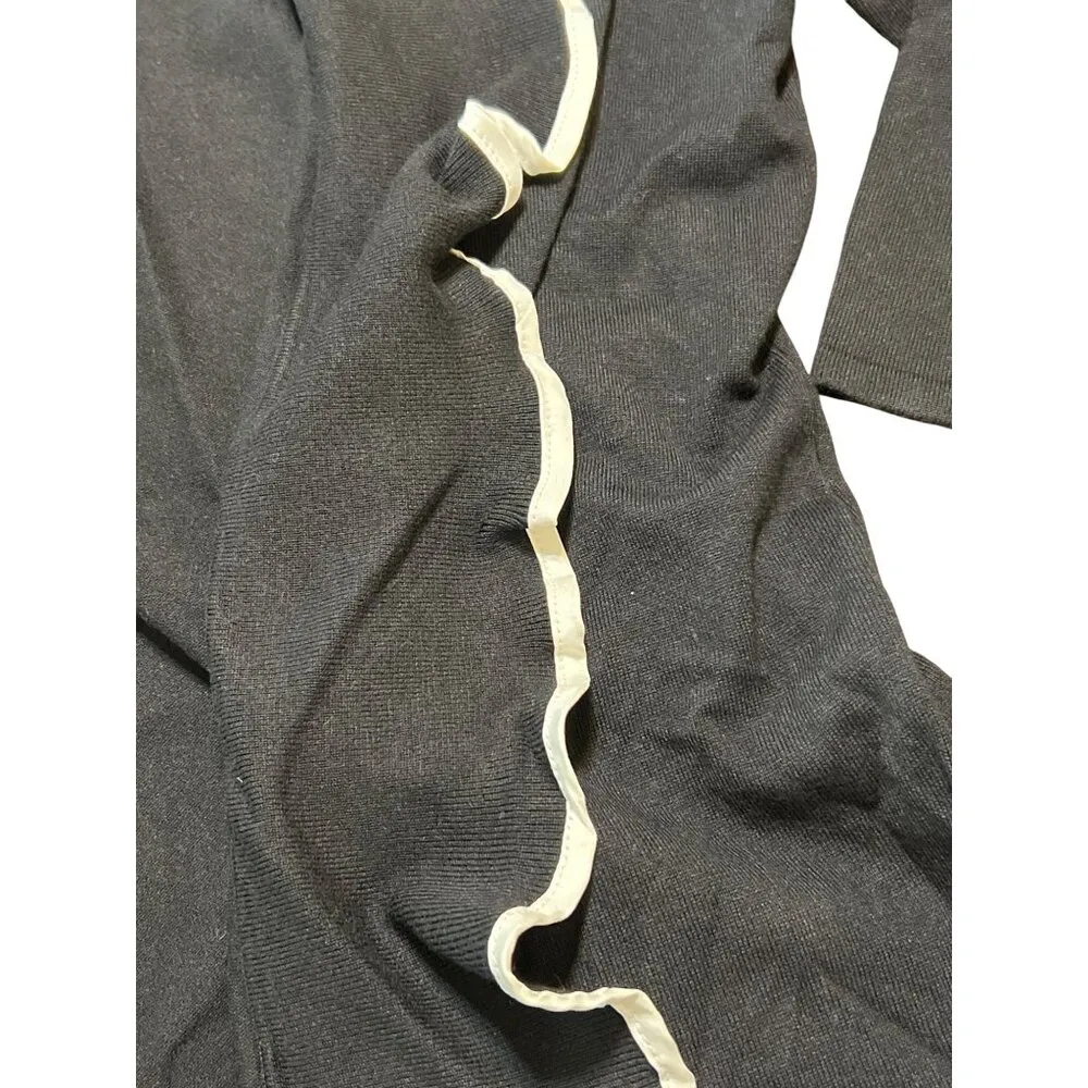 Red Petite Open Front Ruffle Cardigan Jacket Black With White Trim Size MP NWT - Image 2