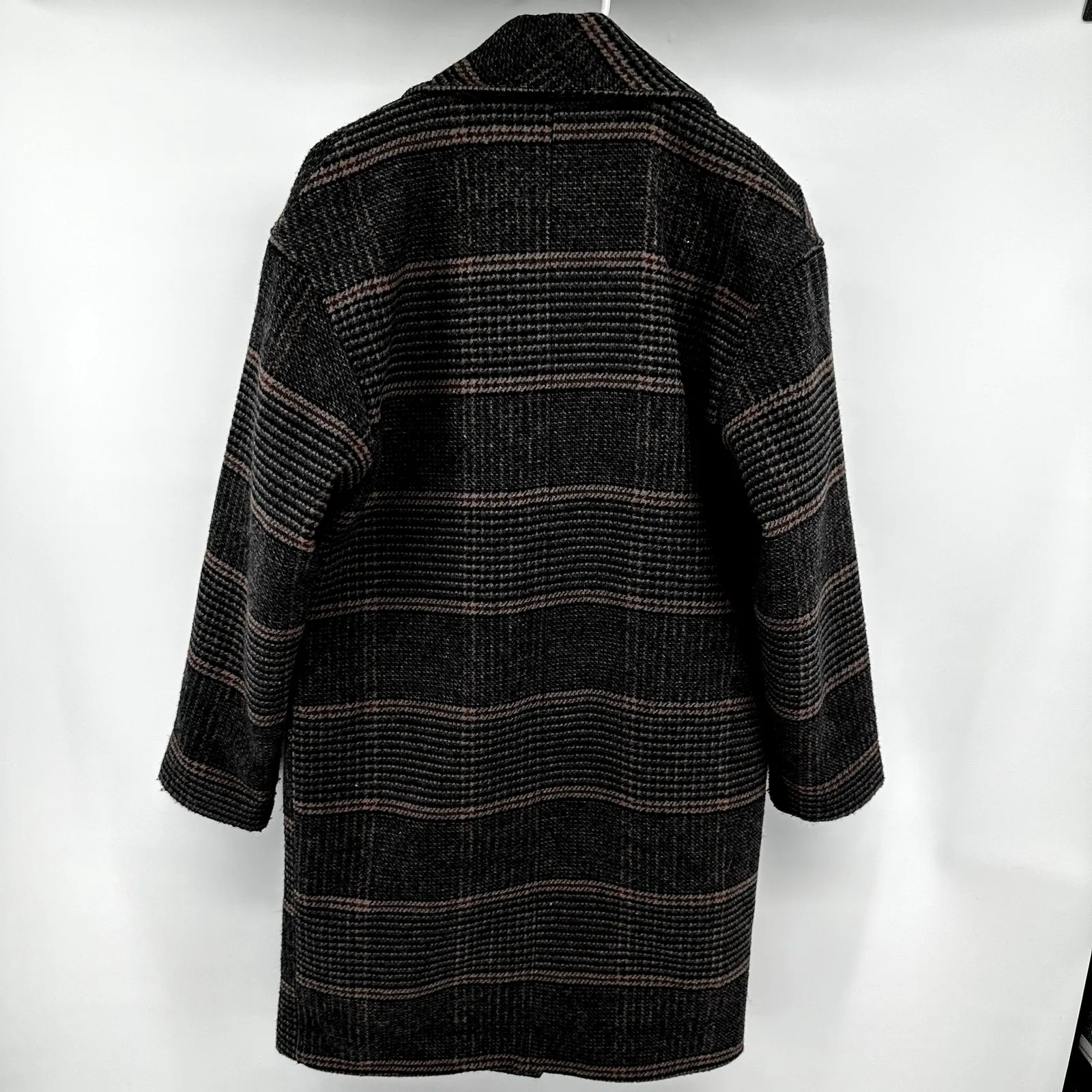 House Of Harlow 1960 Wool Plaid Midi Coat Double Breasted Notch Lapel Black XS - Image 6