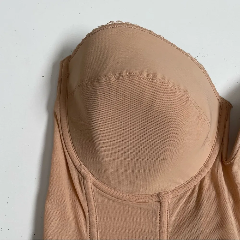 Dominique Bustier Corset Strapless Padded Cups Boning Mesh Adjustable Nude Tan Size undefined - Image 2