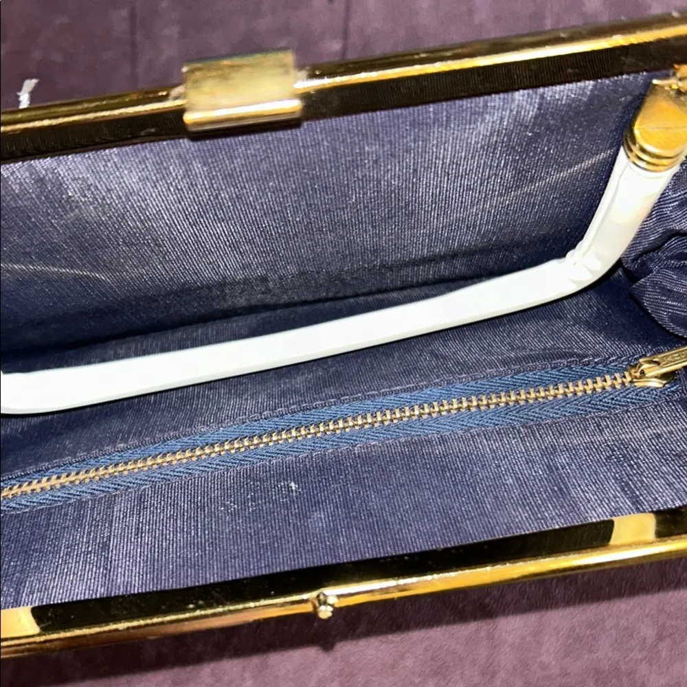 Vintage Elegant Cream Clutch Bag Gold - Image 15