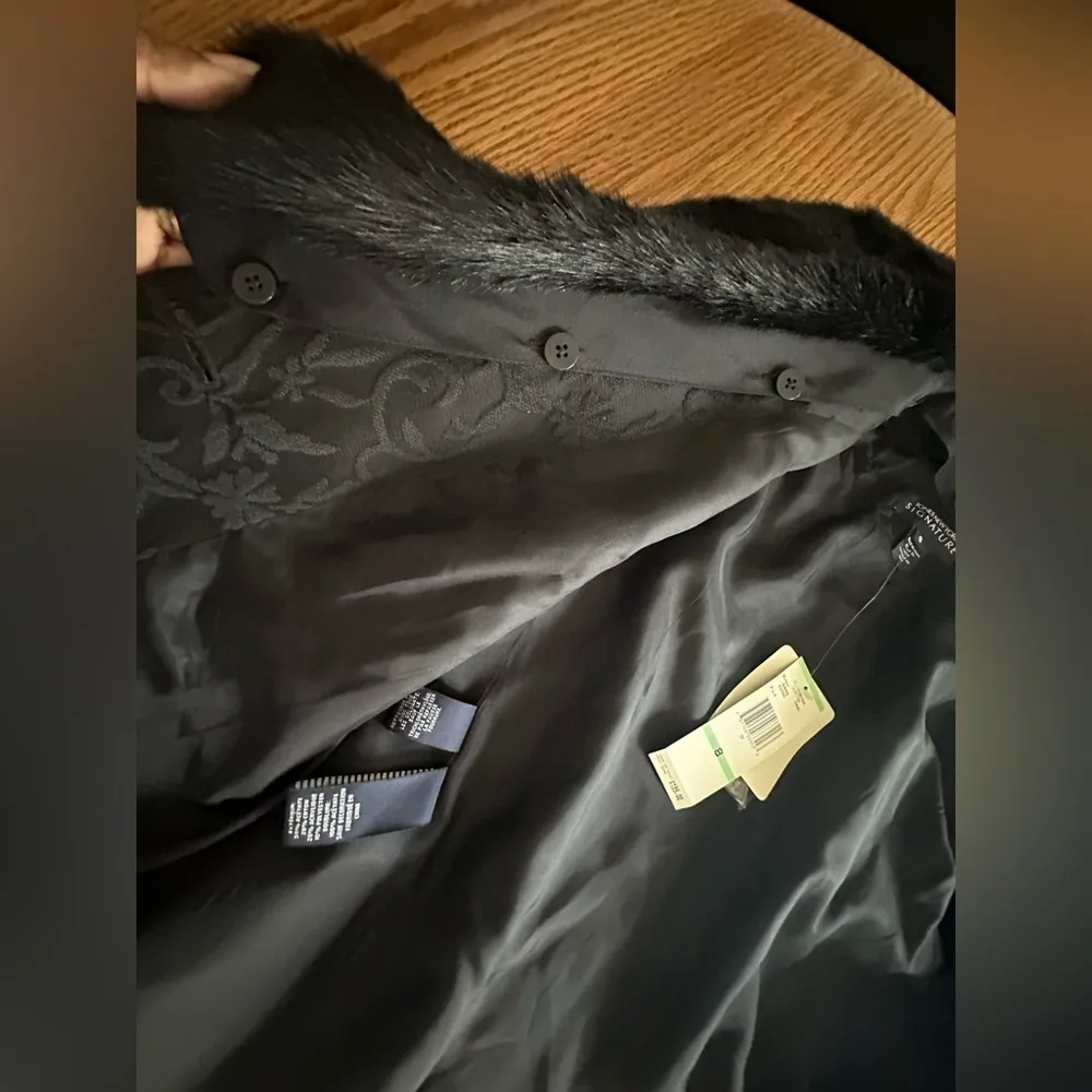 Jones New York Signature Blazer Jacquard Faux Fur Oversized Collar Mobwife - Image 11