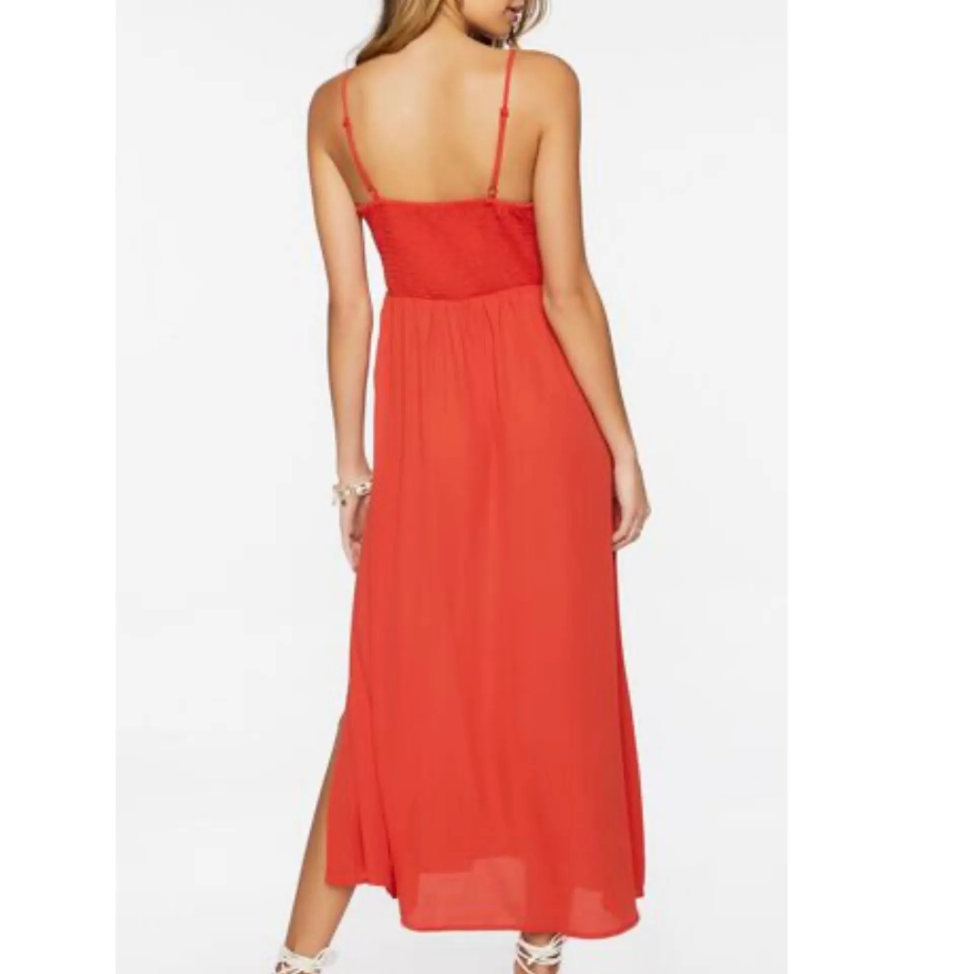 Floral Lace Slit Midi Dress Red Size Small - Image 2