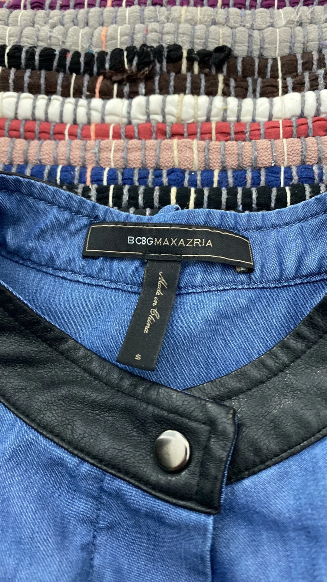 Blue Denim-Like Faux Leather Trim Emilee Dress Small - Image 8