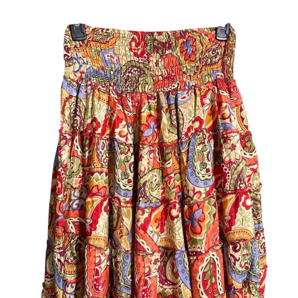 NWT Rhea Vibrant Patterned Layered Ruffle Boho Maxi Skirt, One Size Red Size undefined - Image 2