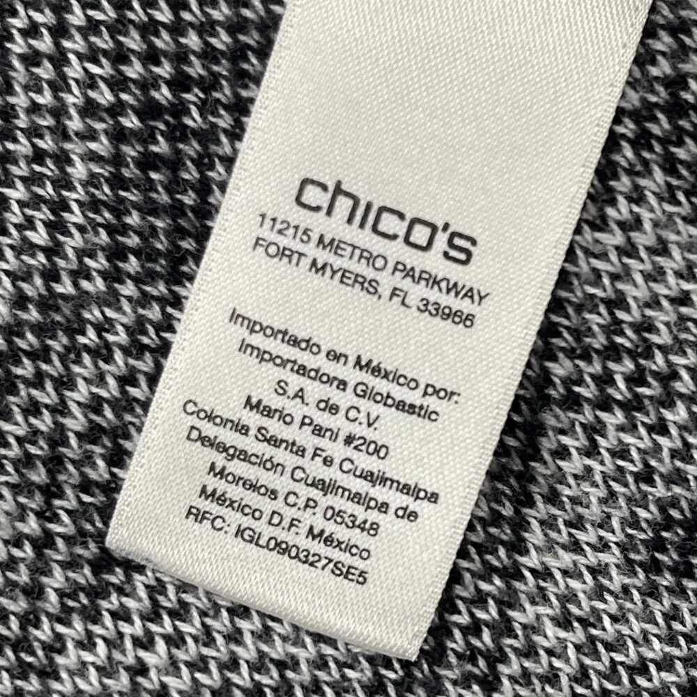 Chico's Easywear Open Front Cardigan Size 2 (US 12) 100% Cotton Knit Black White - Image 5