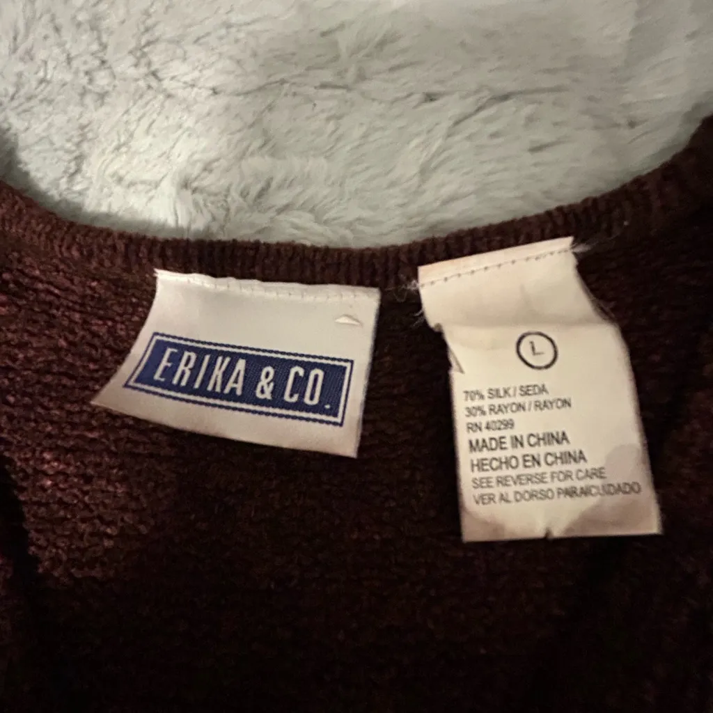 Vintage 90’s Y2K 70% Silk Chenille Sweater Brown Size L - Image 7