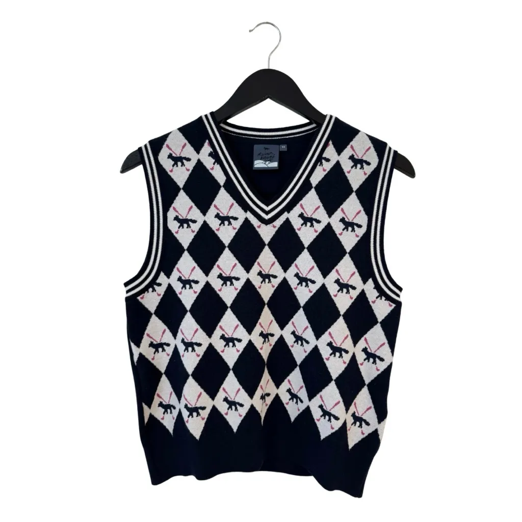 Maison‎ Kitsune Golf XS Fox Argyle Jacquard Knit V - Image 2