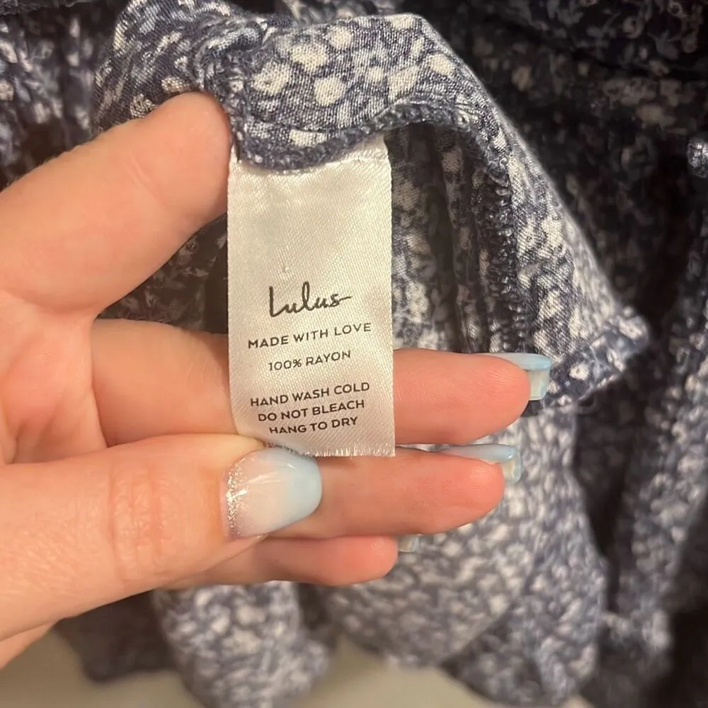 ✨Lulus Sitting in the Sun Navy Blue Floral Print Ruffled Babydoll Sz L Dress✨ - Image 10