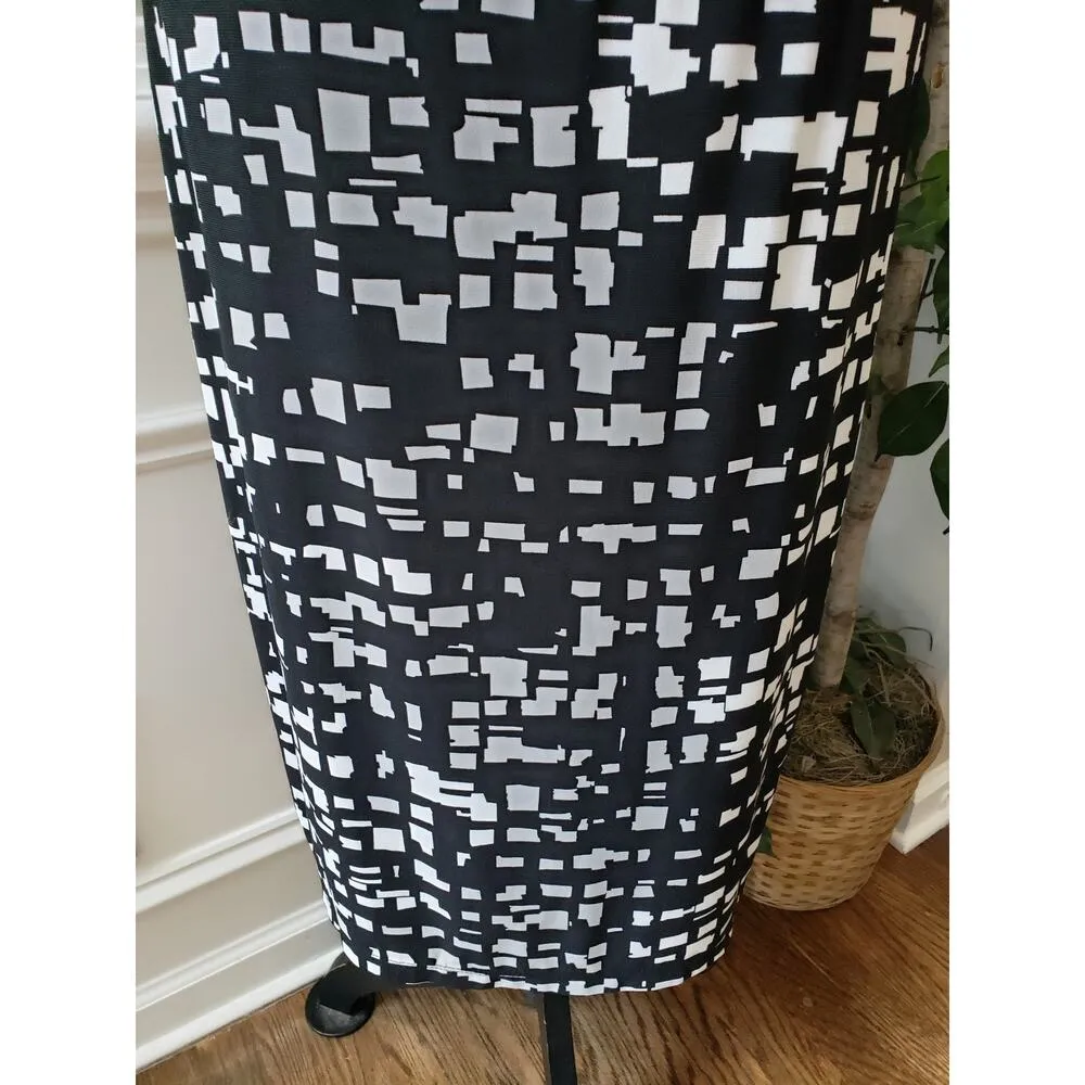 Nine West Sheath Dress Women Size 16 Black Ivory Geo Print Round Neck Sleeveless - Image 11