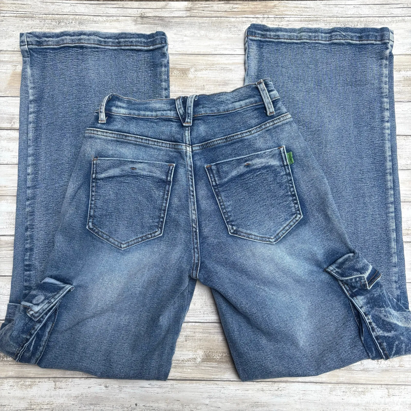 Vibrant MIU Baggy Jeans Sz S Blue Denim Cargo Wide Leg Skater Grunge Emo Y2K - Image 2