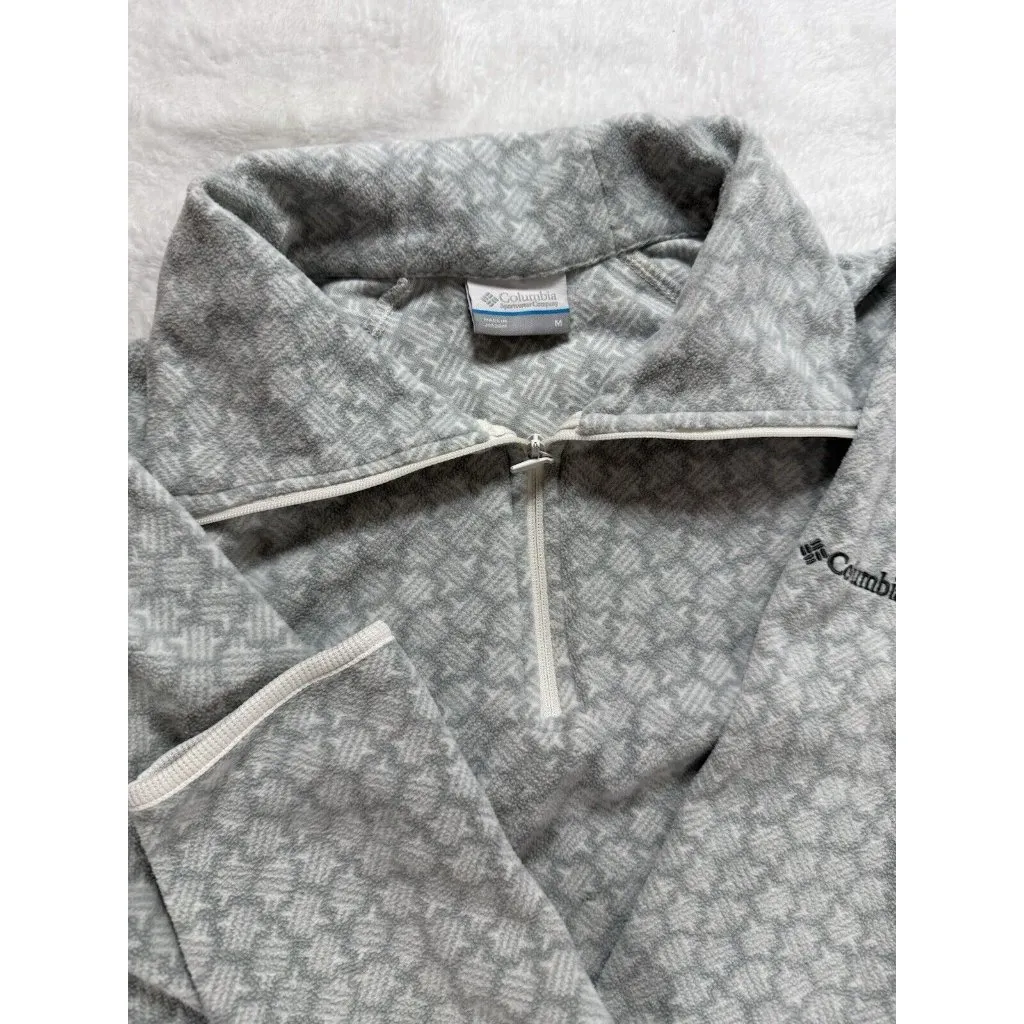Columbia Sweater‎ Womens Medium Gray White Quarter Zip Soft Fleece Pullover Cozy - Image 6