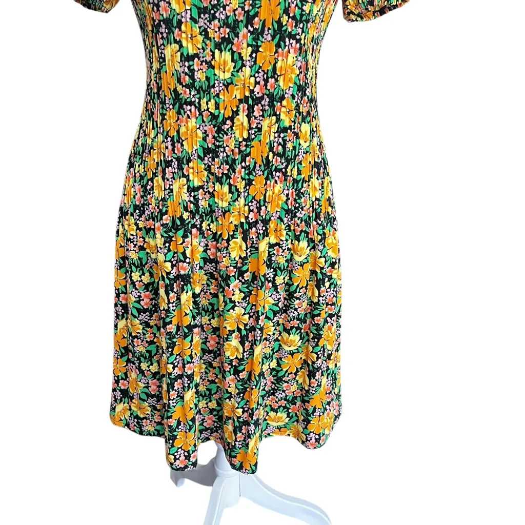 MAJE Rockinie Floral Print Plissé Crepe Puff Sleeve Mini Dress Size 2 - Image 4