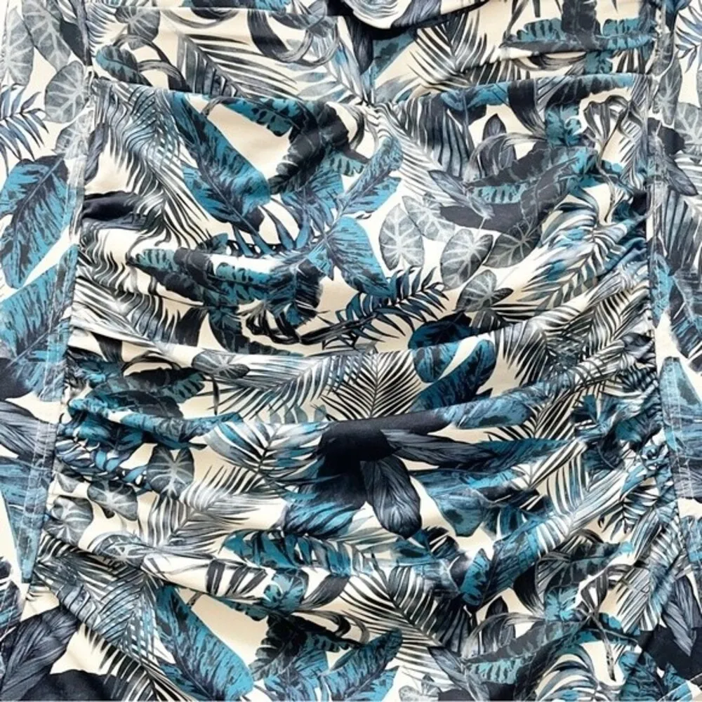 Nip Tuck One Piece Swimsuit Teal Tropical Palm Print Women’s Size 4 Bathing Suit Blue - Image 5