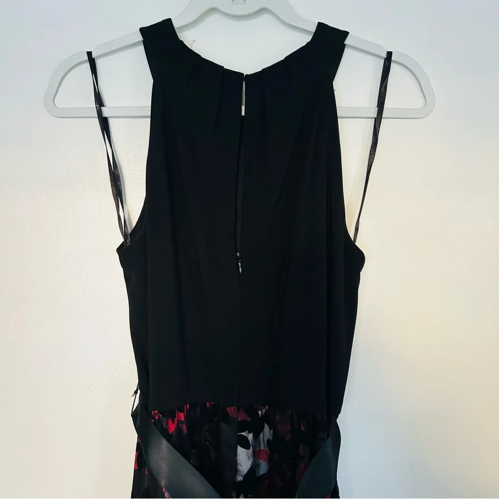 SLNY Black Red Floral Velvet Sleeveless Formal Dress 6 - Image 10