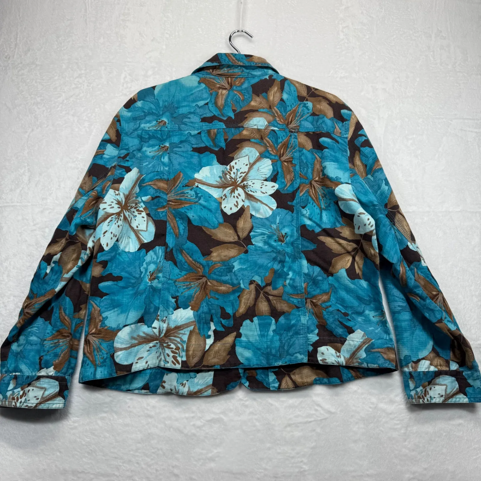 Chico's Floral Print Button Down Jacket Lightweight Linen Blend‎ Size 2 US L - Image 6