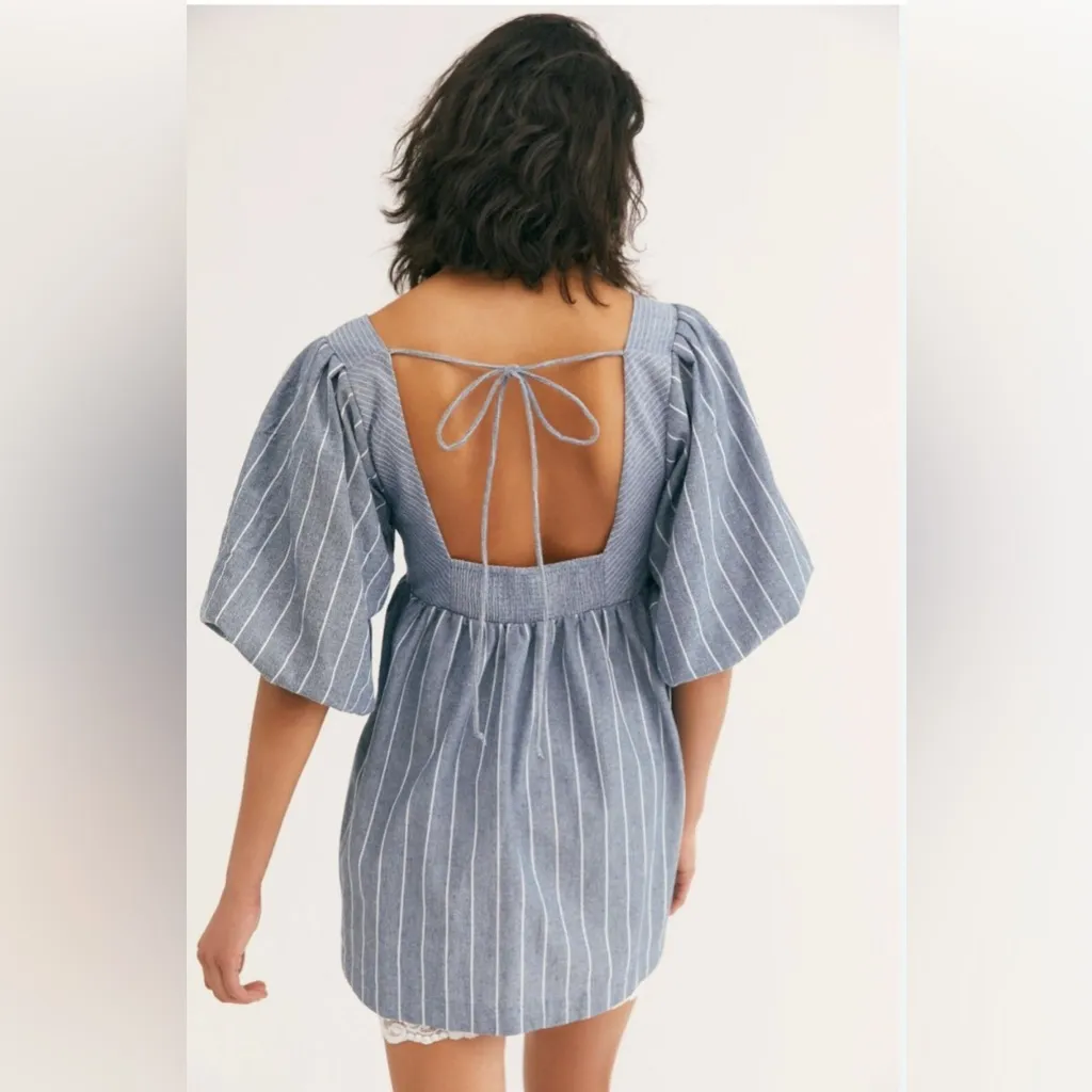 Free People Blue and White Textured Dress - Image 2