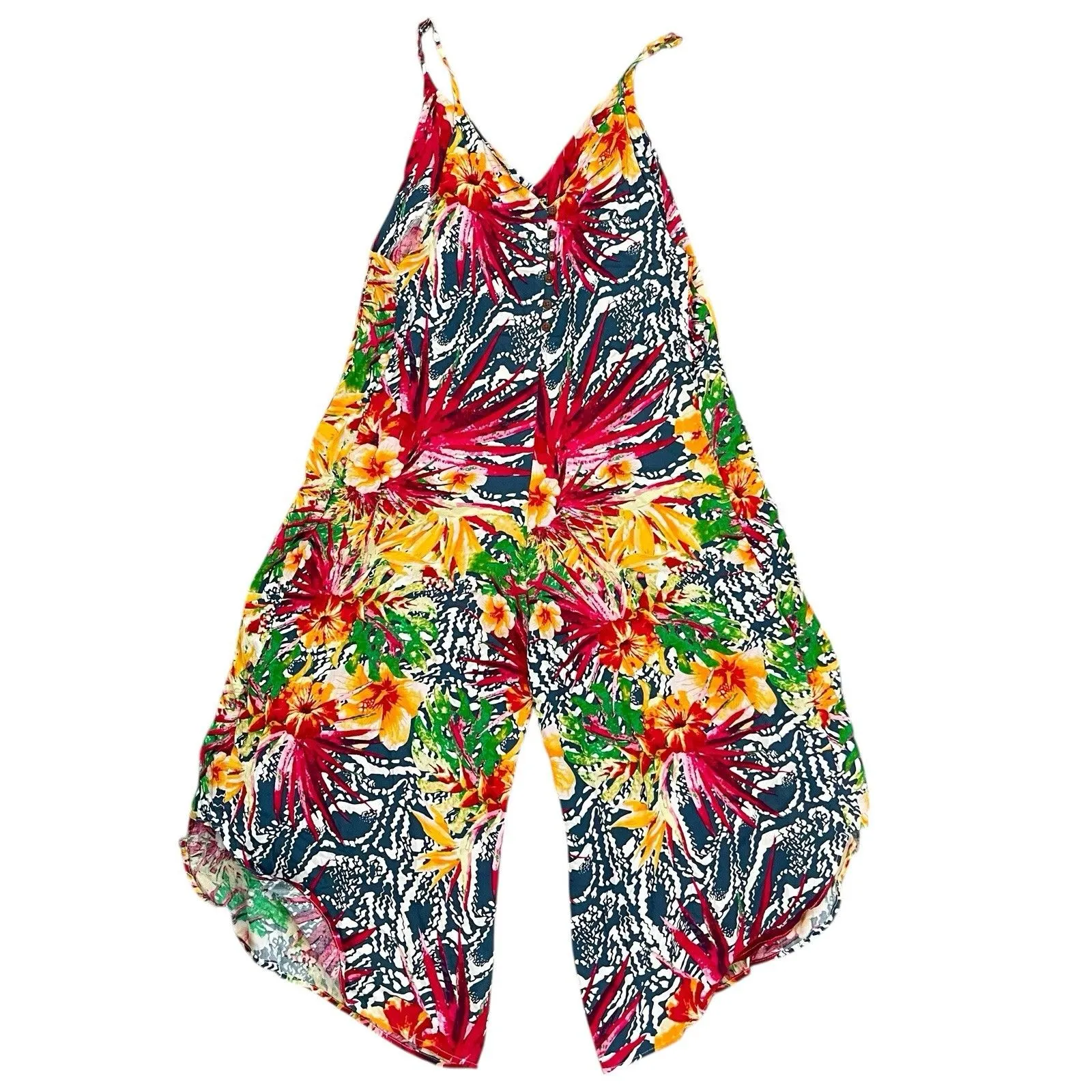 Pano Womens Romper Jumpsuit Sz Large Floral Tropical Vacation Hawaiian Travel - Image 2