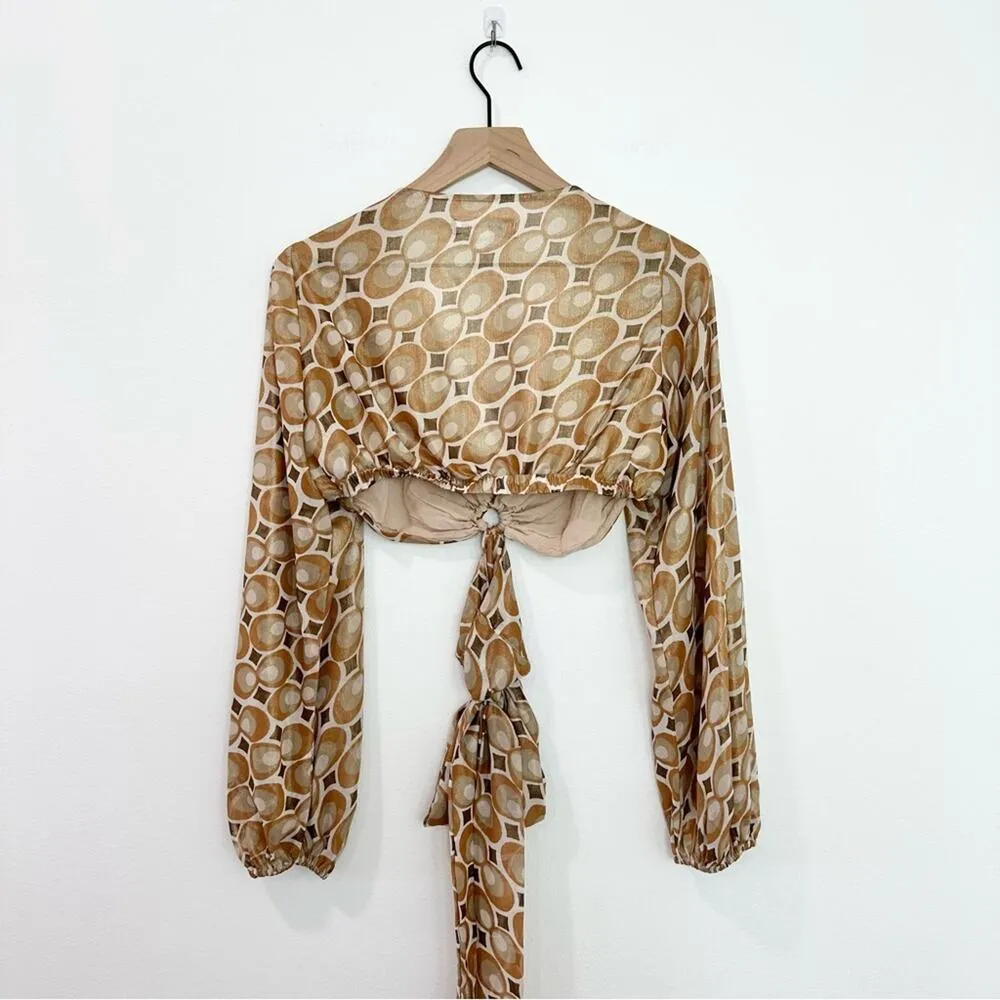 Urban Outfitters UO Top Kary Keyhole Tie-Back Cropped Top Long Sleeves Medium - Image 4