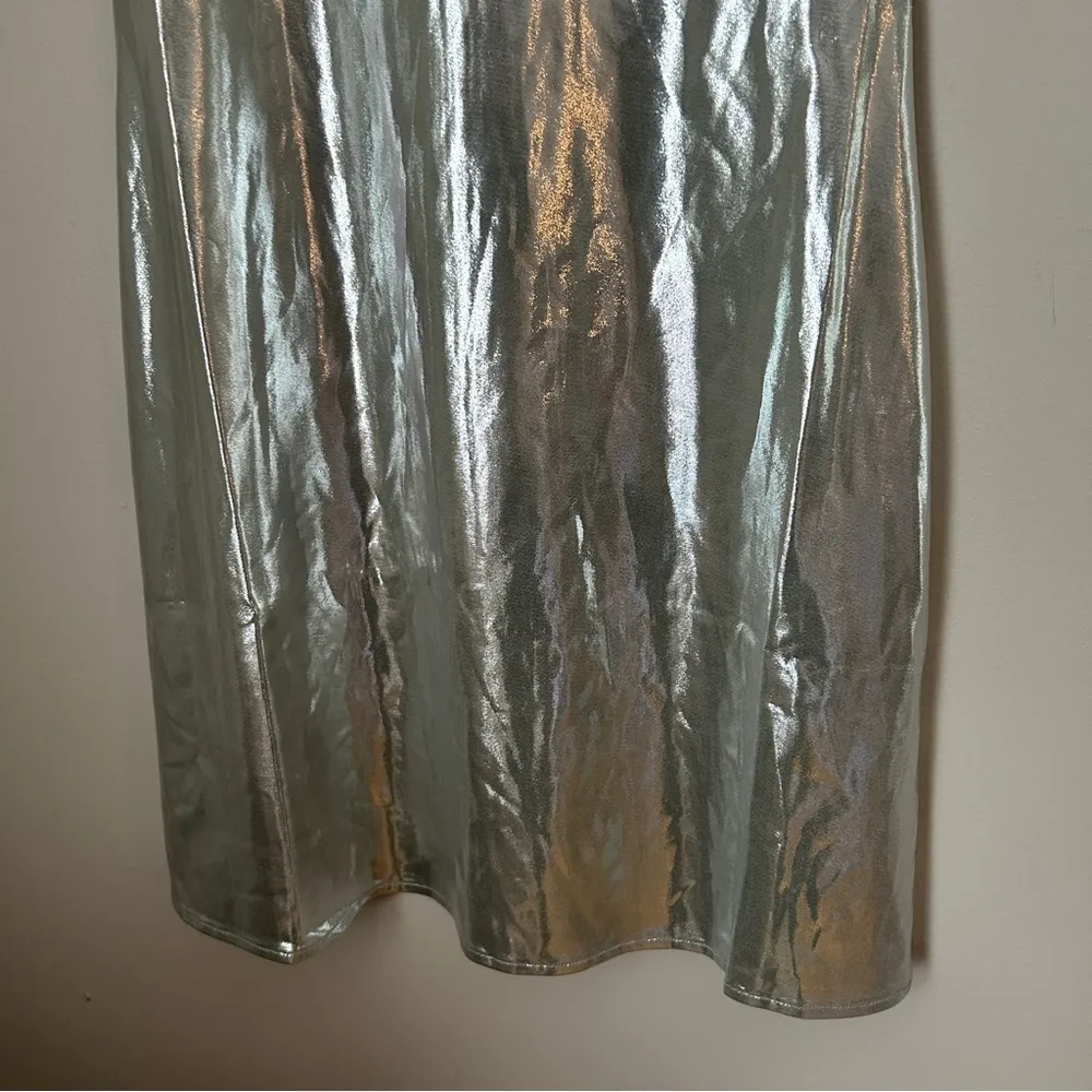Weworewhat Dress Muscle Tank Mini Silver Liquid Foil Metallic Fitted Neutral - Image 4