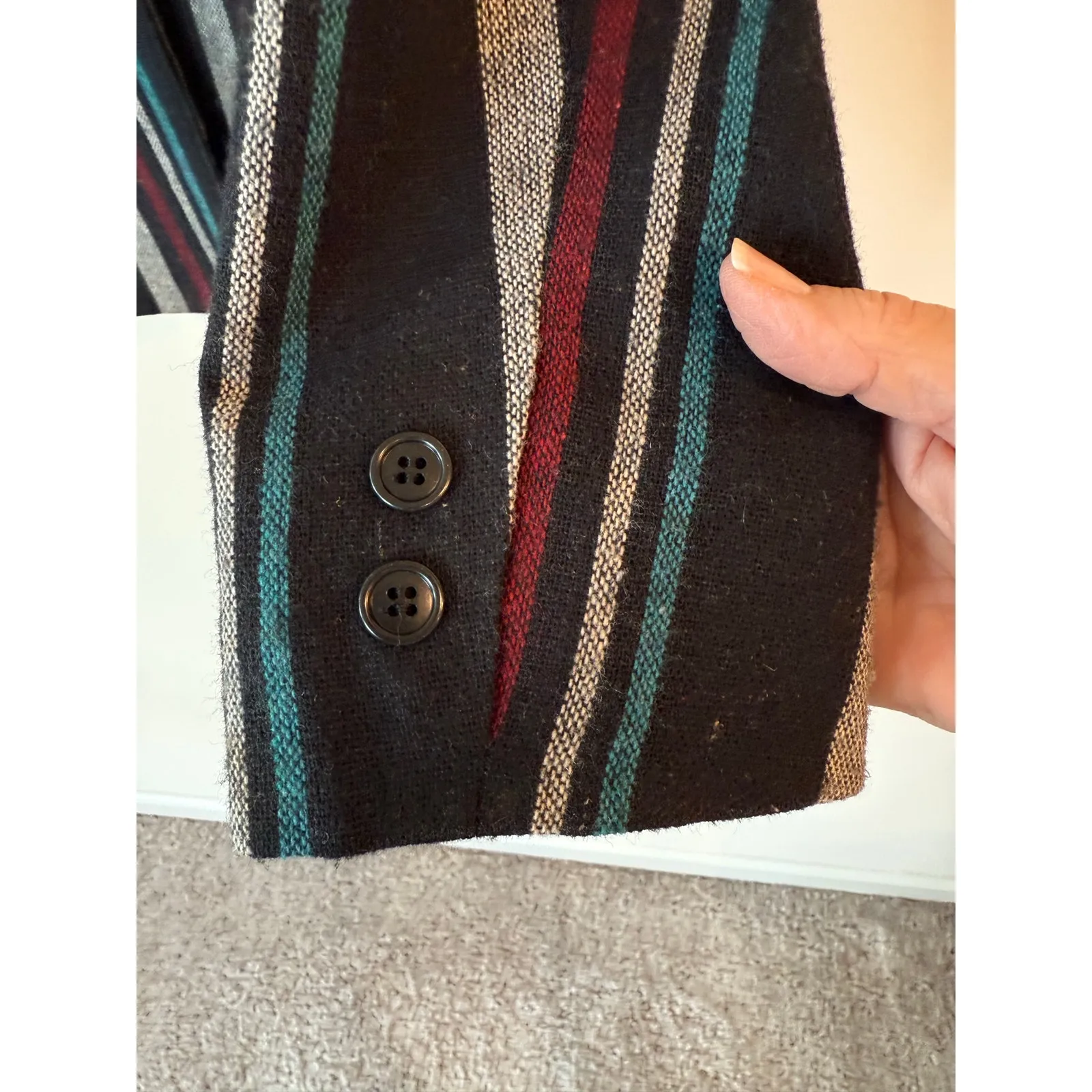 Vintage Raywood and Stein Long Sleeve Striped Button Wool Jacket Medium Blue - Image 3