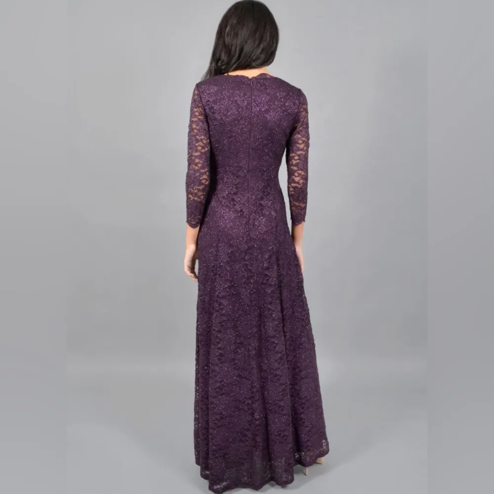 JESSICA HOWARD - LONG SLEEVE METALLIC LACE GOWN JH9M7887 - Image 5