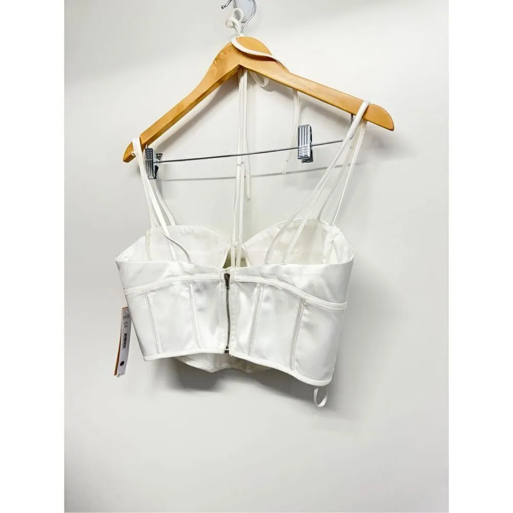 AQUA Corset Top Size Medium White Bustier Halter Cropped Sleeveless NWT - Image 6