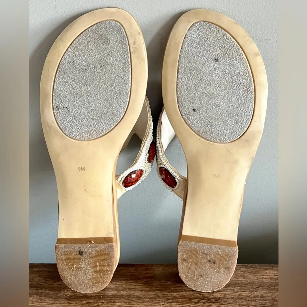 Ann Marino Ivory and Red Beaded Thong Wedge Sandals, Size 9 Multiple - Image 7